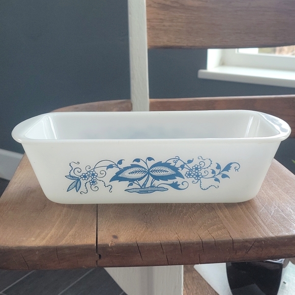 glasbake Kitchen Glasbake Loaf Pan Vintage Blue Floral Poshmark